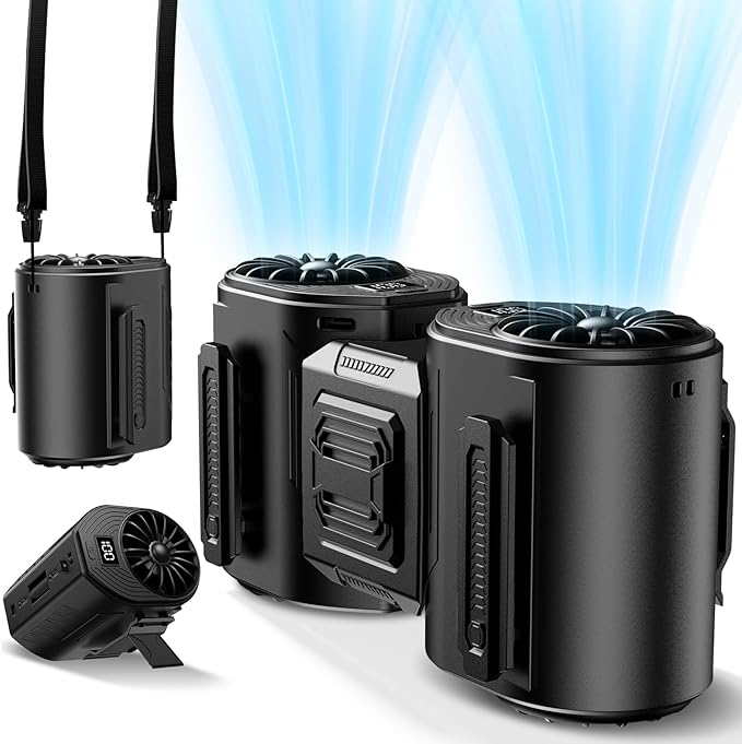 Portable Waist Fan Rechargeable, Detachable Dual Motors Personal Fans 5 Speeds 20000RPM Strong Airflow, 10000mAh 24H Runtime, Portable Neck Fan, Waist Belt Clip Fan for Outdoor, Camping (Black)