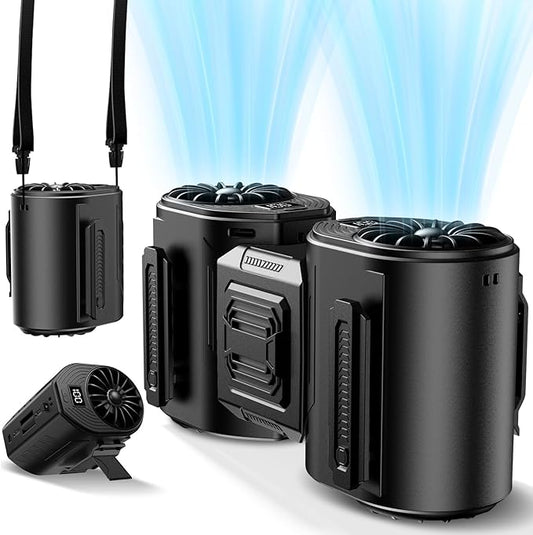 Portable Waist Fan Rechargeable, Detachable Dual Motors Personal Fans 5 Speeds 20000RPM Strong Airflow, 10000mAh 24H Runtime, Portable Neck Fan, Waist Belt Clip Fan for Outdoor, Camping (Black)