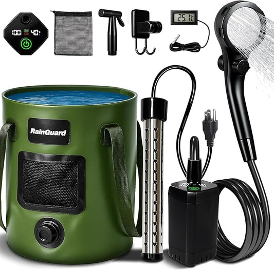 Motivekit™ Portable Camping Shower | 5.3/6.6 gal. Foldable Bucket, 6000mAh Rechargeable Shower Pump, 6' 7" Filtered Shower Head, Summer Beach Outdoor Showering Hiking Pet Bath RV Car Wash Water Plant