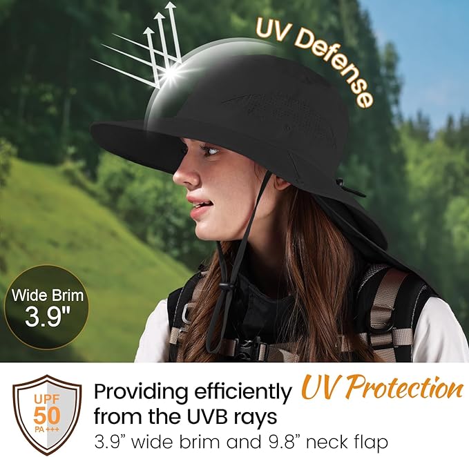 ZOORON Sun Hat for Men Women Fishing Hat with Neck Flap Wide Brim Bucket Hat UV Protection for Beach Camping Hiking