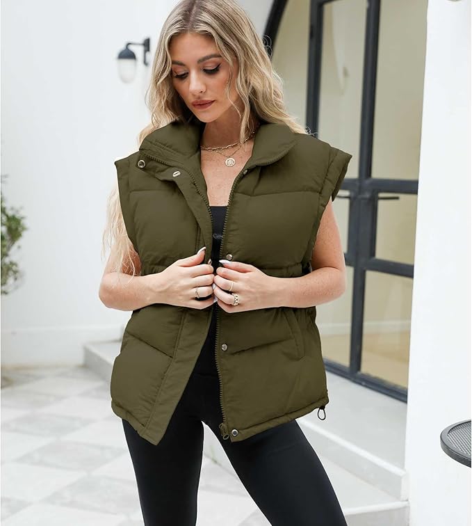 Ainangua Women's Puffer Vest Stand Collar Zipper Sleeveless Jackets Winter Lightweight Vests Warm Padded Jacket Coat