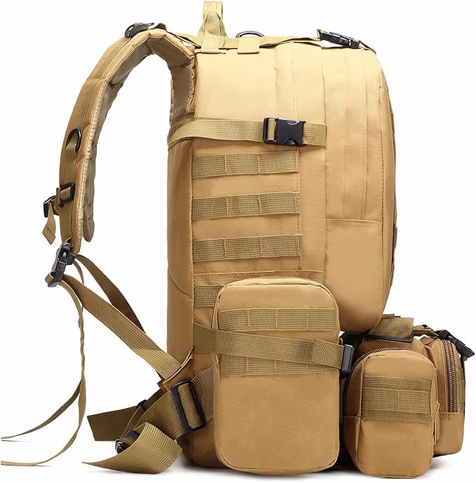 Military Tactical Backpack for Men 60L Waterproof Bug Out Bag Survival Rucksack Go Bag Emergency Molle System Army 3 Day Assault Pack for Hiking Hunting Camping Tan