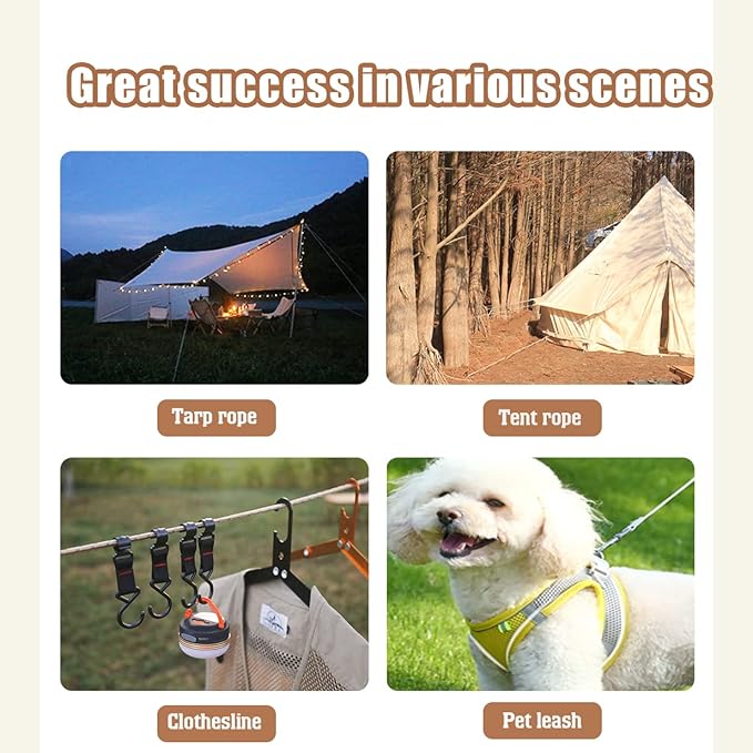 Hikeman Camping Rope with Ratchet Pulley,Quick Setup Outdoor Guy Lines Adjustable Tent Tie Downs Rope Hanger for Canopy,Kayak and Canoe,Grow Light (4PCS,Orange)