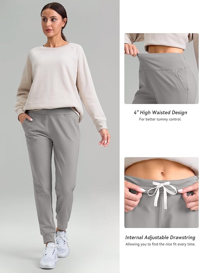 G Gradual Women's Fleece Lined Joggers High Waisted Water Resistant Thermal Hiking Pants Cold Weather Sweatpants with Pockets
