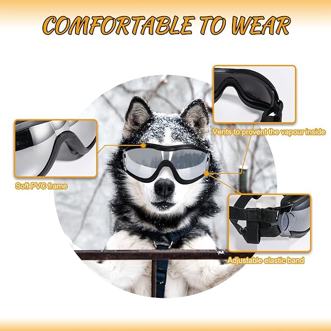 NVTED Dog Sunglasses Dog Goggles, UV Protection Wind Dust Fog Protection Pet Glasses Eye Wear Protect with Adjustable Strap for Medium or Large Dogs (Pack of 2)