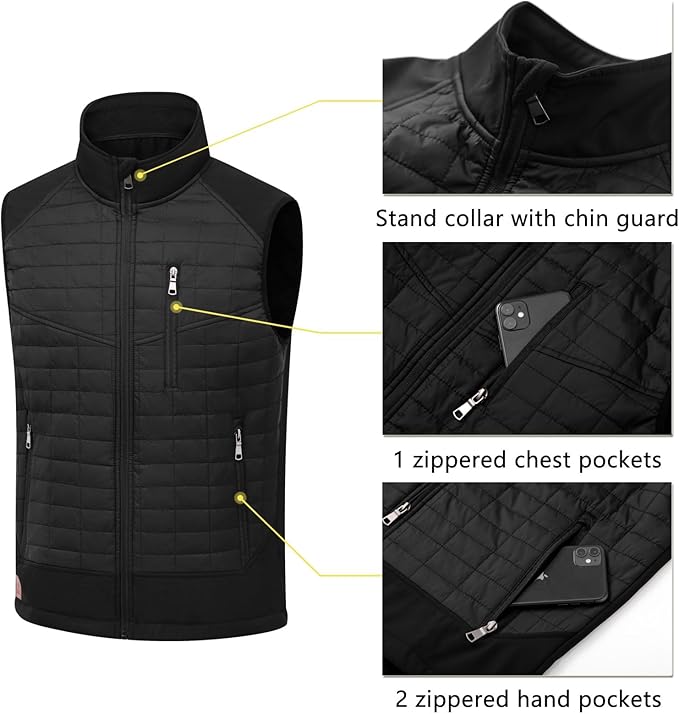 Vcansion Men's Lightweight Fleece Lined Puffer Vest Softshell Outerwear Sleeveless Jacket for Hiking Travel Golf