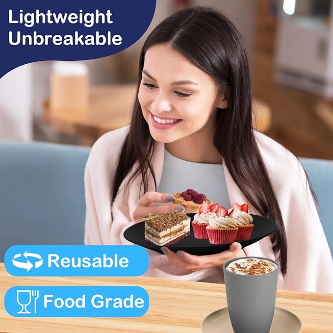 40 PCS Wheat Straw Dinnerware Set | Service for 8 Plastic Dishes Set Unbreakable Plates and Bowls Sets, Drinking Glasses, Dishwasher and Microwave Safe Dish Set for KItchen - Gray Stone