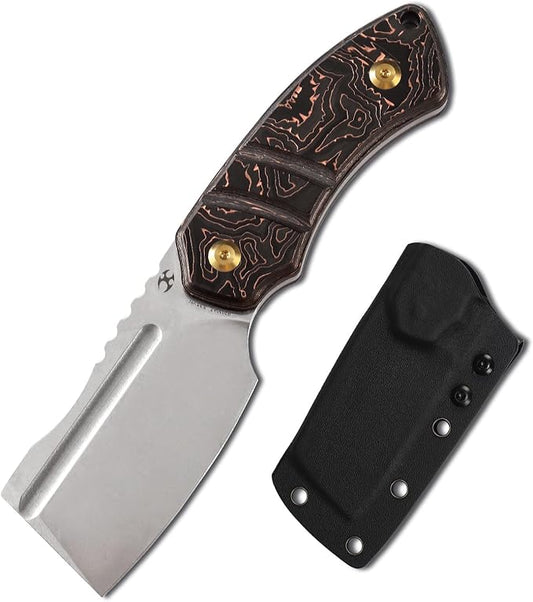 KANSEPT Knives Korvid S Fixed blade Hunting Camping Hiking Knife with 2.9'' CPM S35VN Blade Cleaver Copper Carbon Fiber Handle, Kydex Sheath for Men Women Everyday Carry G2030A7