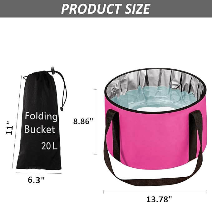 Foot Bath Basin 20L Collapsible Bucket, Portable Foot Soak Tub Feet Soaking Bucket for Outdoor Travel, Camping, Fishing(Pink)