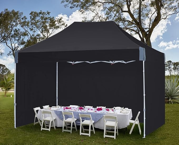 pop up Canopy Tent 10x15, Eazy up Outdoor Patio Canopy Tent with sidewalls, Heavy Duty Commercial Instant Canopy Tent with Sand Bags for Deck, Party, Camping， Backyard, Playground, Black