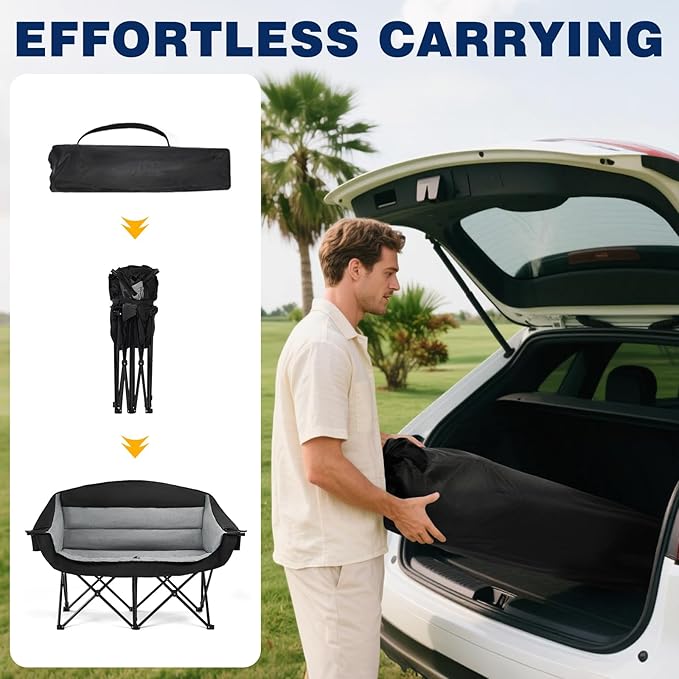 apollo walker Double Camping Chair - Heavy Duty 600lbs Camping Couch with Dual Cup Holder & Carry Bag, Loveseat Camping Chair for Outdoor, Lawn, Beach, Concert, Backyard, Park