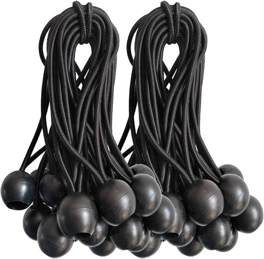 Ball Bungee Cords, 50 Packs, 6Inch Black Tie Down Cords for Tarp, Canopy Shelter, Wall Pipe, UV Resistant