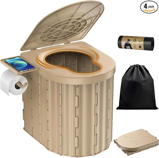 Portable Toilet, Upgraded 15'' toilet With Removable Paper Holder, Camping Toilet With A Load Capacity Of 450 Lbs, Portable Potty for Camping, Hiking, Road Trip, Car, RV, Tent, Beach, Truck Drivers