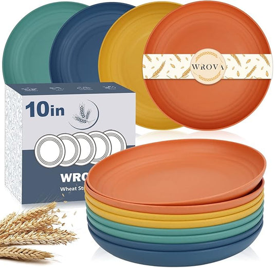 Wheat Straw Plates - 10 Inch Unbreakable Dinner Plates Set of 8 - Dishwasher & Microwave Safe Plastic Plates Reusable - Lightweight Plates for kitchen,camping (Colorful Series)