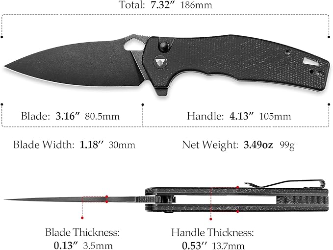 Pocket EDC Knife for Men, Camping Folding Knife with Clip， 3.16" Sandvik14C28N Steel Blade，Micarta Handle，Corvus-04B