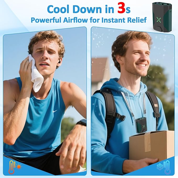 Mini Portable Waist Fan - 100 Speeds 36000RPM Strong Airflow 4500mAh Battery Powered Max 16H Cooling - Mini Waist Neck Handheld Fan for Outdoor Jobsite Camping Travel, Green