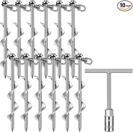Hiboom Ground Anchor Screw Heavy Duty Earth Anchors Tent Stakes for High Wind with T Handle Hex Wrench Trampoline Hook Ground Stakes for Camping Canopies Car Ports Sheds