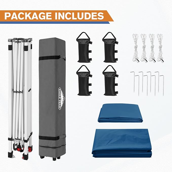 EAGLE PEAK Pop Up Canopy Tent with 1 Sidewall, Easy Setup Event Tent, Outdoor Sun Shade, Wheeled Carry Bag, Stakes and Guy Ropes, Instant Canopy 10x10, Dark Blue