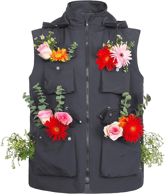 PESION Womens Packable Military Utility Vests Outerwear Waterproof Windbreaker Jacket Cargo Vest with Removable Hood