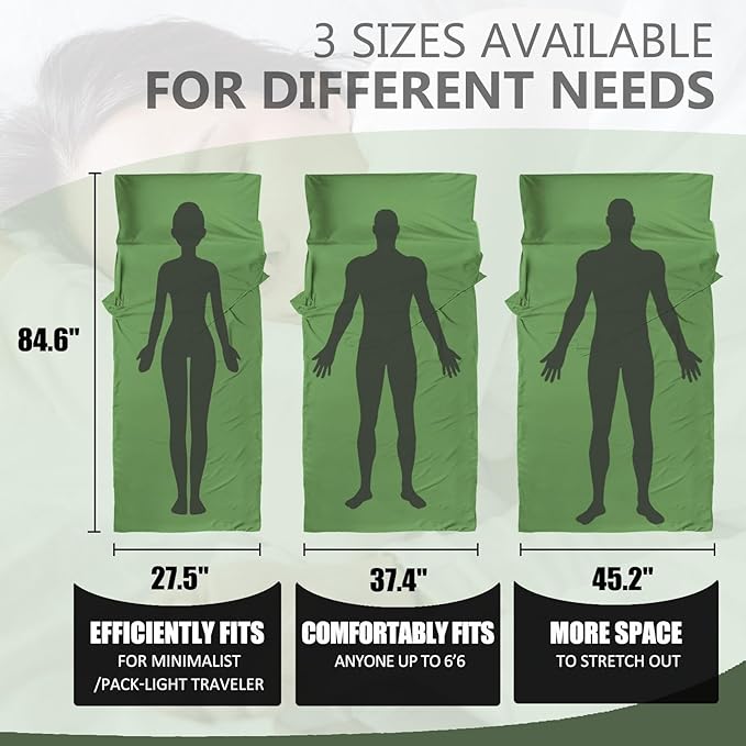 Frelaxy Ultralight Sleeping Bag Liner - Lighter & Compact, 3 Sizes Travel Sheets & Adult Sleep Sack, Comfy Breathable & Cooling & Silky Soft, Quick-Drying, for Backpacking, Hotel, Camping, Hostels