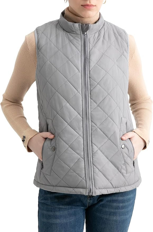 Women's Vest, Quilted Puffer Water-Resistant Zip With Pockets
