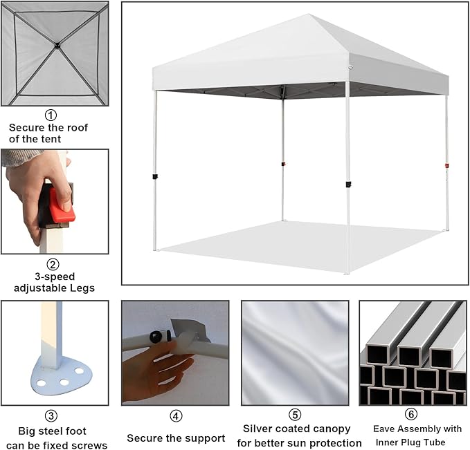 Northroad 8X8 FT Pop Up Canopy, Outdoor Instant Canopy Tent Slant Legs with Carrying Bag, Portable Gazebo Shelter for Wedding Party,Commercial Event,Patio,Garden,Beach -White