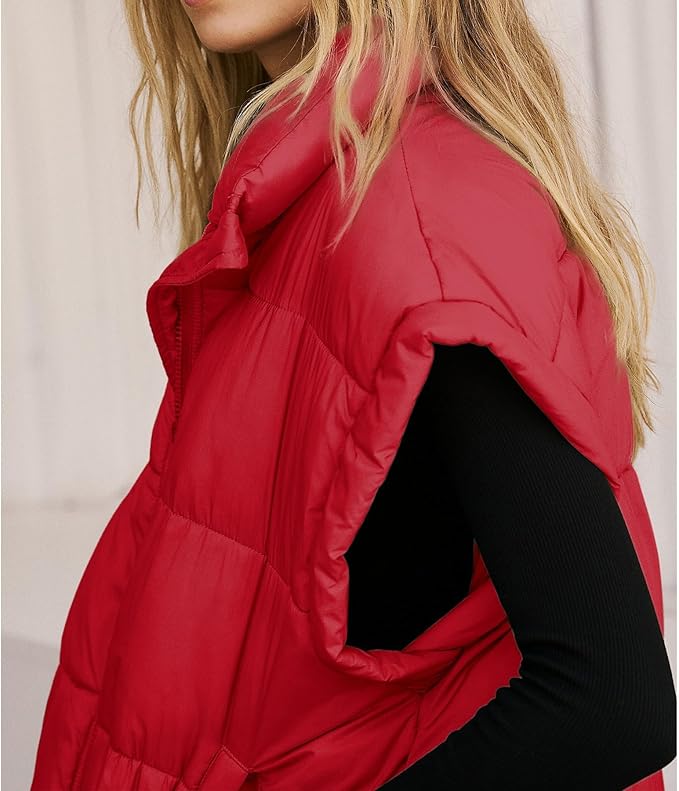 Ainangua Women's Puffer Vest Stand Collar Zipper Sleeveless Jackets Winter Lightweight Vests Warm Padded Jacket Coat