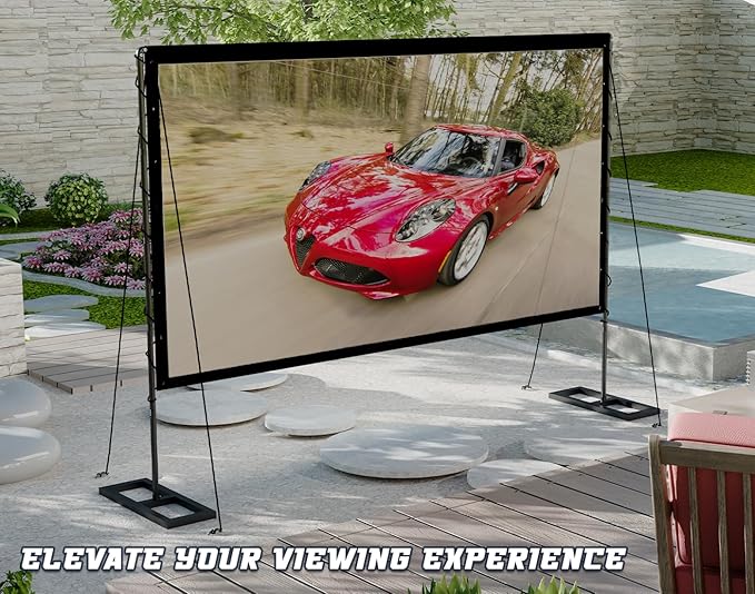 Queension 120 inch Outdoor Projector Screen with Stand, Portable Projector Screen 16:9 HD 4K, Movies Screen with Carry Bag for Outside Backyard, Indoor Wrinkle-Free Screen for Home Theater