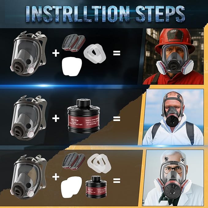 2Pack Full Face Gas Mask: Gas Masks Survival Nuclear and Chemical with 6001 & 40MM Activated Carbon Filter Full Face Respirator Mask Used for Dust Spray Machining Soldering Polishing Welding