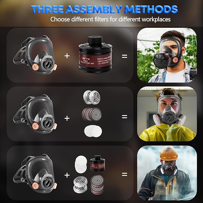 Full Face Gas Mask: 2Pack Gas Masks Survival Nuclear and Chemical with 40mm & P-A-1 Activated Carbon Filter Full Face Respirator Mask Used for Dust Spray Machining Soldering Polishing Welding