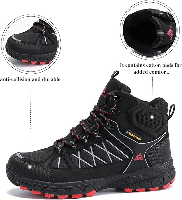 Queday Men's Hiking Boots Waterproof Outdoor Lightweight Trekking Shoes Ankle High Boots