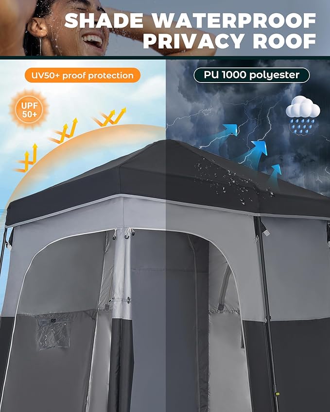 KingCamp Instant Shower Tent, Portable Superior Stable Privacy Shelter, 2 Large Rooms Outdoor Toilet Tent with Floor for Beach, Camping & Hiking, Setup in Under 60s