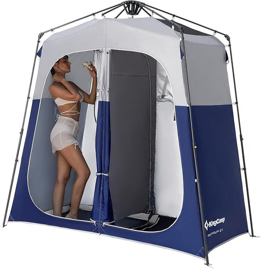 KingCamp Instant Shower Tent, Portable Superior Stable Privacy Shelter, 2 Large Rooms Outdoor Toilet Tent with Floor for Beach, Camping & Hiking, Setup in Under 60s