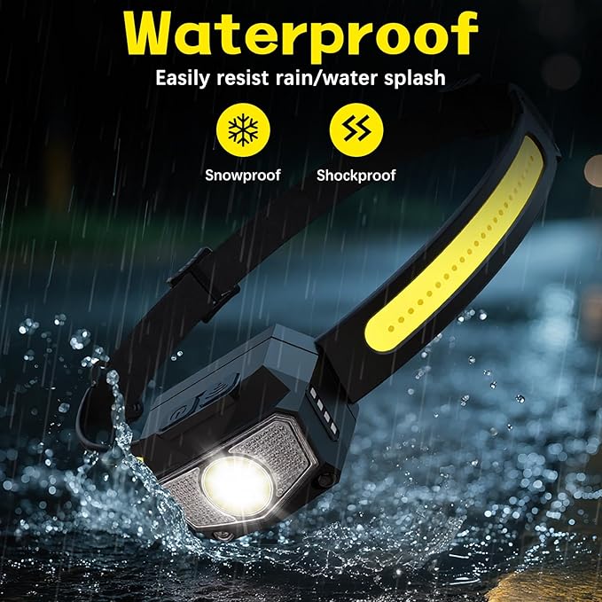 Headlamp Rechargeable 3Pack, 230°Wide Beam COB & 60° Super Birght LED Head Lamp with White Red Light, 7Mode Head Lights for Forehead with Motion Sensor, Headlamps for Adults Camping Running Hiking