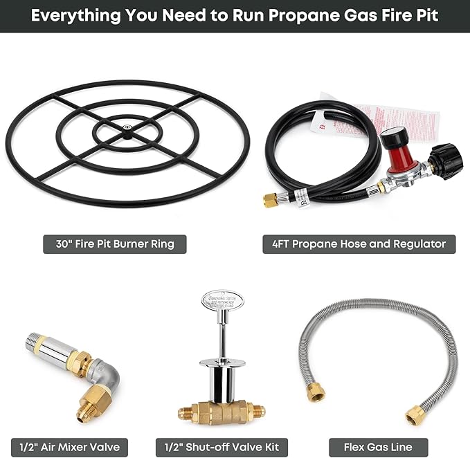 Stanbroil LP Propane Gas Fire Pit Burner Ring Installation Kit, Black Steel, 30-inch