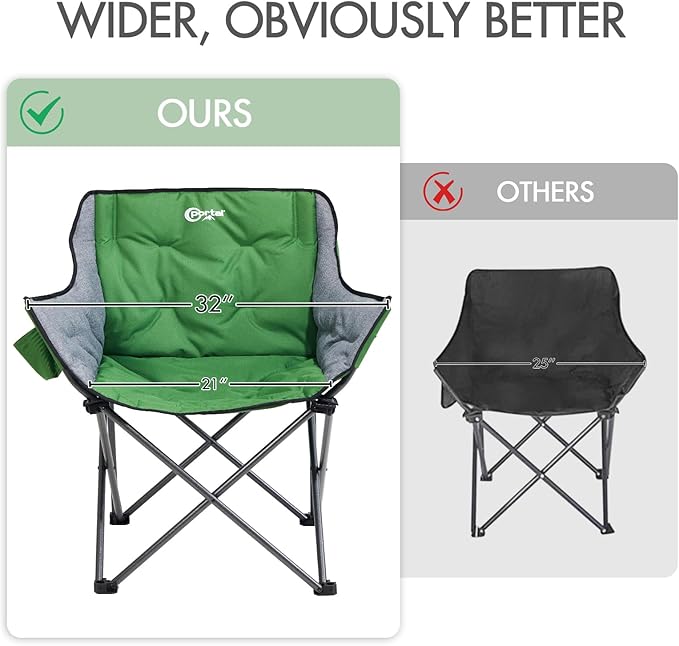 PORTAL 32In Extra Wide Camping Chair for Adults, Oversized Folding Chair with Cup Holder & Carry Bag, Heavy-Duty Outdoor Chair Supports 350 lbs, Portable for Camping, Lawn, Patio