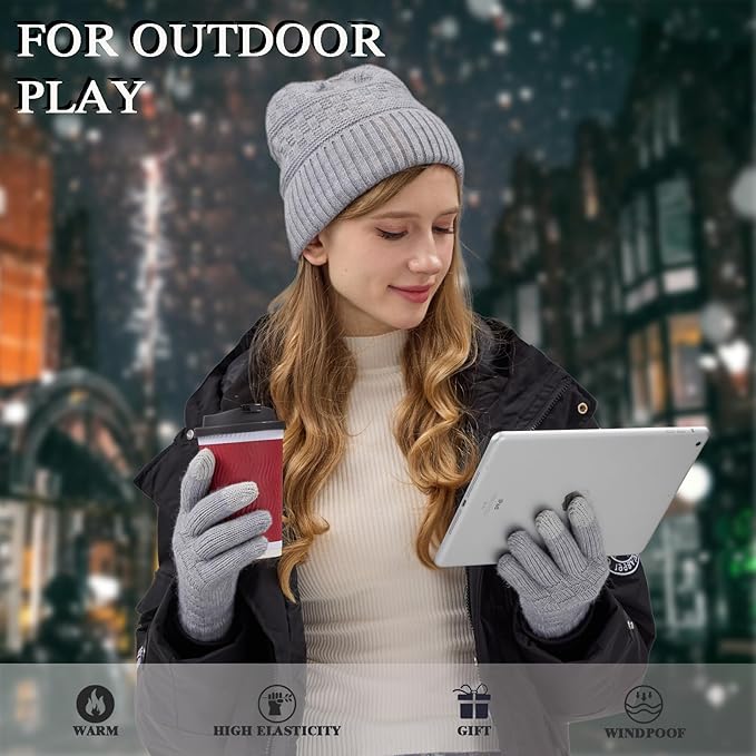 REACH STAR Winter Gloves for Women-Upgraded Touch Screen Elastic Thermal Knit Lining Warm Gloves for Cold Weather