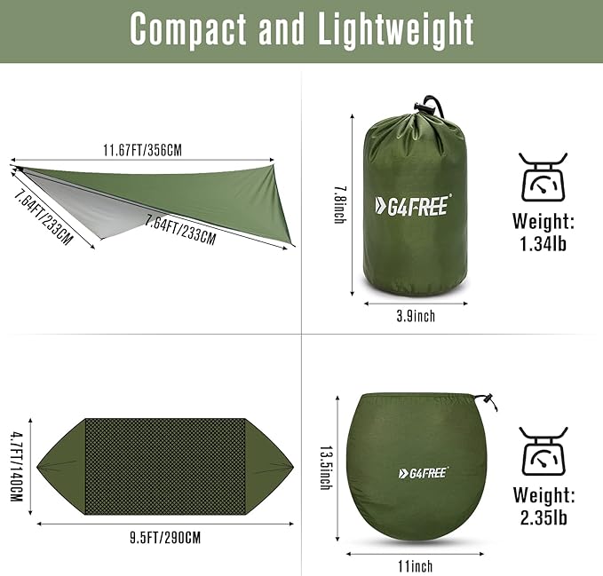 G4Free Large Camping Hammock with Mosquito Net and Rain Fly- 2 Person Portable Hammock with Bug Net and Tent Tarp for Outdoor Hiking Camping Backpacking Travel