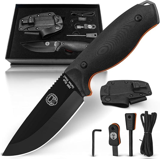 Holtzman's Gorilla Survival Bloodline Fixed Blade Knife with Sheath - Full Tang 1095 High Carbon Steel - Outdoor Bushcraft & Hunting Knife for Survival Gear