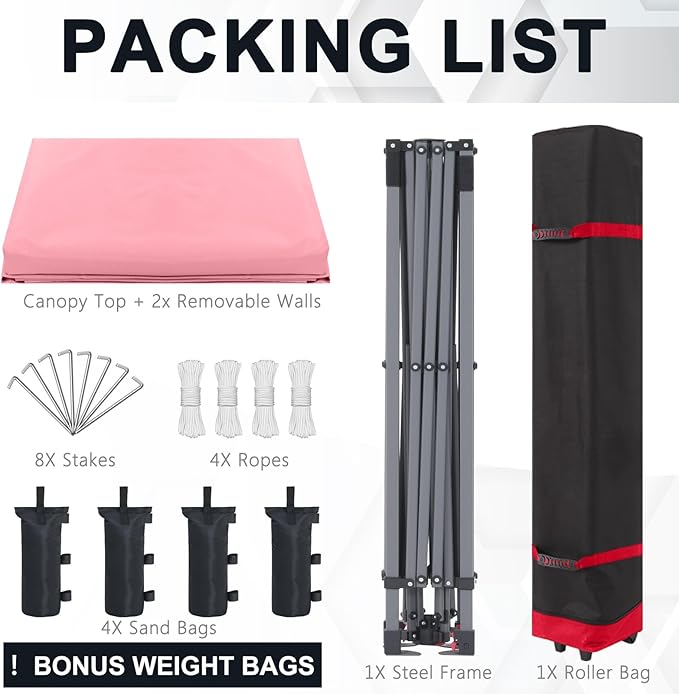 COOSHADE Pop Up Canopy Tent 10x10 with 2 Sidewalls, Outdoor Shade Instant Canopy Tents, Pink