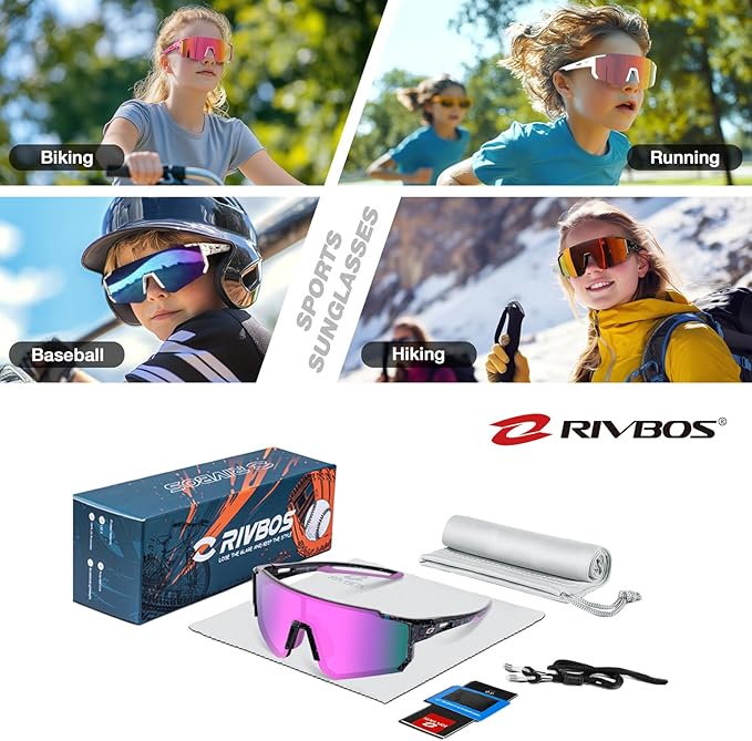 RIVBOS Youth Baseball Sunglasses for Kids(Boys&Girls) Polarized UV Protection Cycling Glasses RYS008