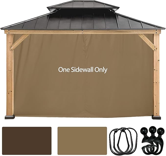 Coastshade Gazebo Pergola Canopy Panel Sidewalls Replacement 10ft Gazebo Pergola Privacy Panels Sidewall for Gazebos with 12Curtain Rings &12Rail Hooks, Khaki