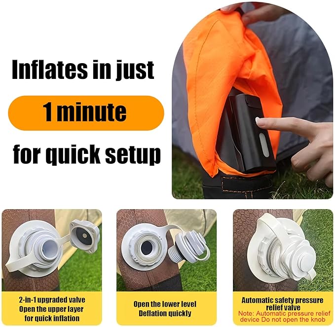 Solar Rechargeable 4 Person Inflatable Tents for Camping - Waterproof Beach Family Glamping Tents with Mesh Doors and Windows