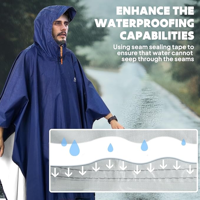 ANYOO Hooded Rain Poncho for Adults Waterproof Lightweight Rain Coat for Men Women Reusable Rain Jacket for Emergency Outdoor