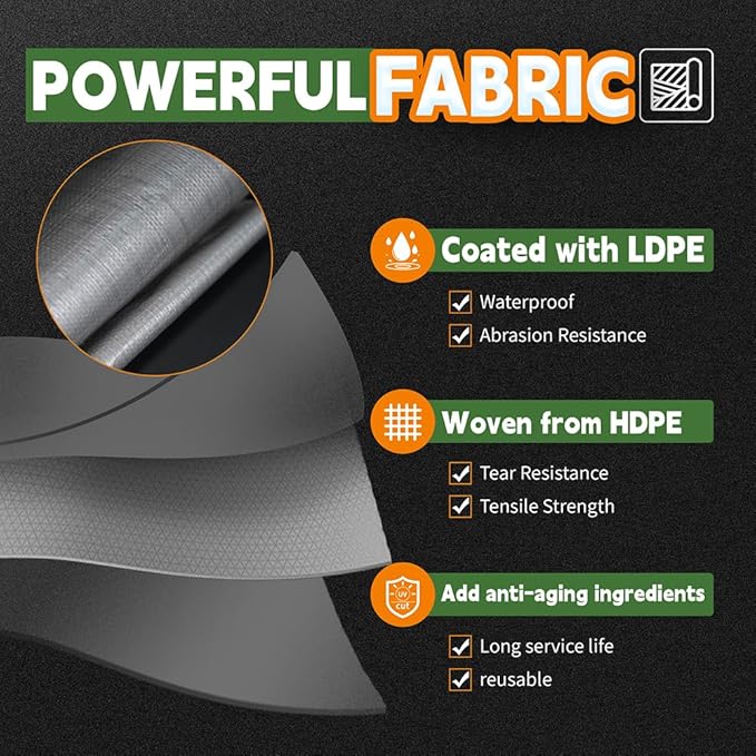 RAINDEWAY Tarps Heavy Duty Waterproof 10x12 Feet,10Mil Thick Multipurpose Poly Tarp Cover with Metal Grommets and Reinforced Edges,Silver/Brown Tarp