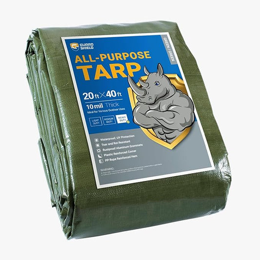 GUARD SHIELD Heavy Duty Tarp 20x40 Feet Green Multi Purpose Thick Waterproof Poly Tarp Cover 10mil