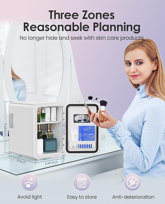 Skincare Fridge - 4L Makeup Fridge for Refrigerating Makeup, Skincare and Food, Mini Fridge for Bedroom, Office and Car, Cooler and Warmer, Beverage Cooler, Pearly White