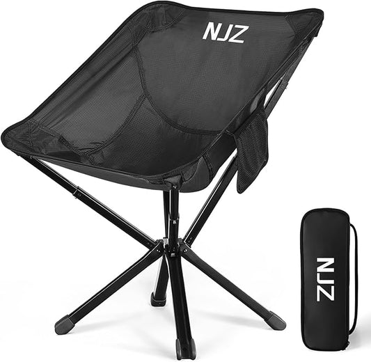 Small Camping Chair, Compact Folding Camping Chair for Adults-200 LBS Supported Lightweight Backpacking Chair for Outdoors Fishing, Hiking, Travel, Picnic, Beach Aluminum Chair(Black)