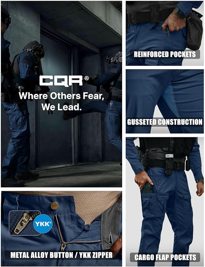 CQR Men's Flex Ripstop Tactical Pants, Water Resistant Stretch Cargo Pants, Lightweight EDC Hiking Work Pants