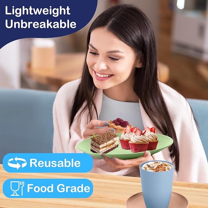 40 PCS Wheat Straw Dinnerware Sets Unbreakable Dishes Set for 8 Plastic Plates and Bowls Sets with Cups Dishwasher & Microwave Safe - Colorful